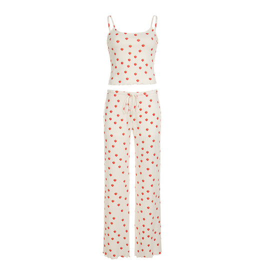 Damen Schlafanzug Set mit romantischem Herzmuster und weichem Stoff R&B
