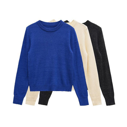 Damen gemütlicher Rundhals-Pullover aus hochwertiger Baumwolle R&B