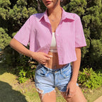 Damen Cropped Hemdbluse mit dekorativem Rückenausschnitt R&B