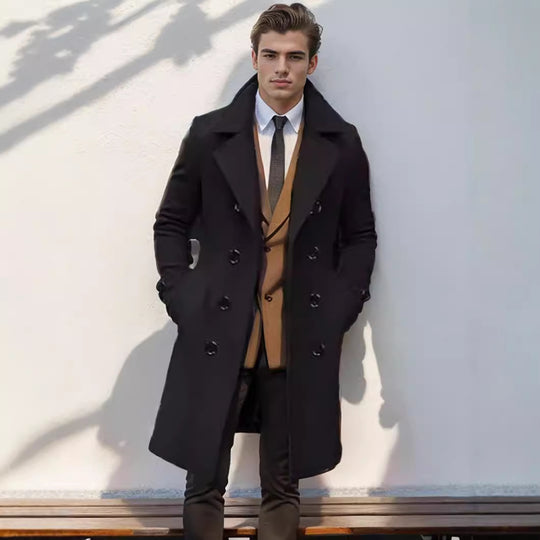 Herren doppelreihiger Wollmantel mit klassischem Schnitt und eleganten Details R&B