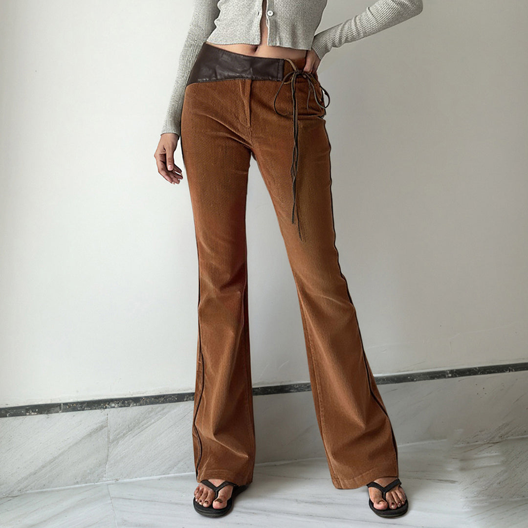 Damen modische Cordhose mit breitem Bein und verstellbarem Bund R&B