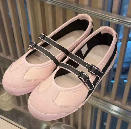 Damen Ballerina-Schuhe mit doppeltem Riemen und verspieltem Design R&B