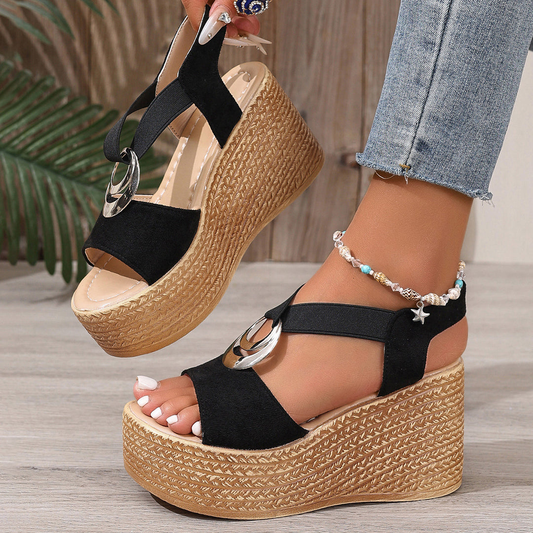 Damen Wedge-Sandalen mit elegantem Riemen und stilvollem Korkabsatz R&B