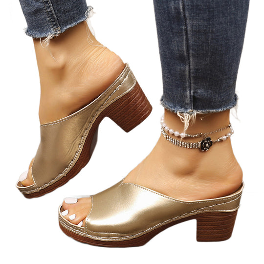 Damen Offene Blockabsatz-Sandalen mit modernen Akzenten R&B