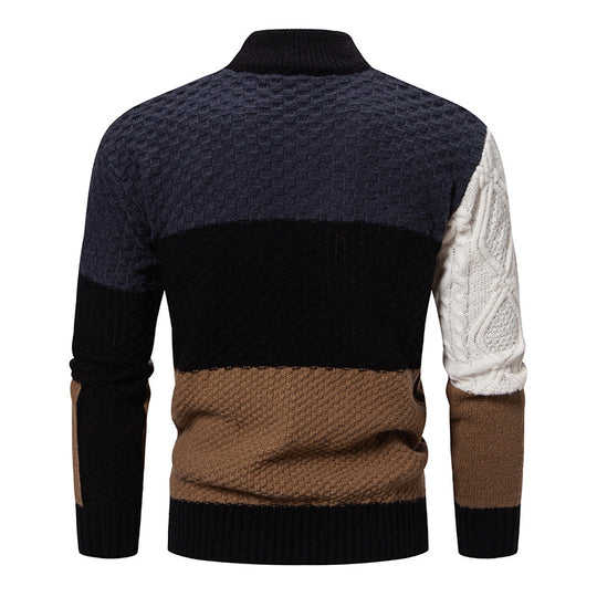 Herren gemusterter Strickpullover mit hohem Kragen und kreativen Farbakzenten R&B