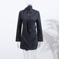 Damen Elegantes Hemdblusenkleid mit feinen Nadelstreifen und Halsband R&B