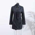 Damen Elegantes Hemdblusenkleid mit feinen Nadelstreifen und Halsband R&B