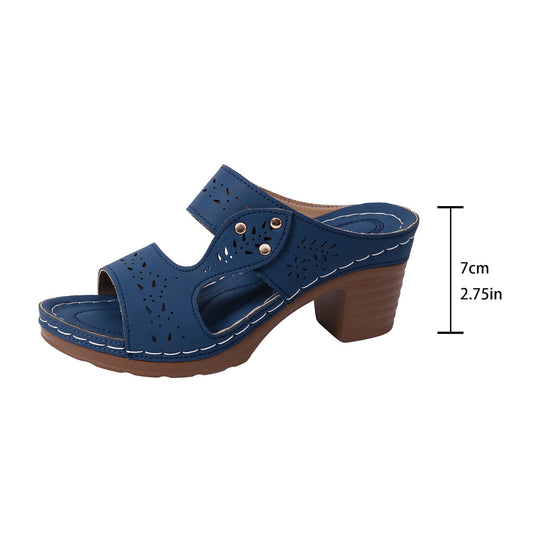 Damen Bequeme Holz-Blockabsatz-Sandaletten mit atmungsaktivem Design R&B