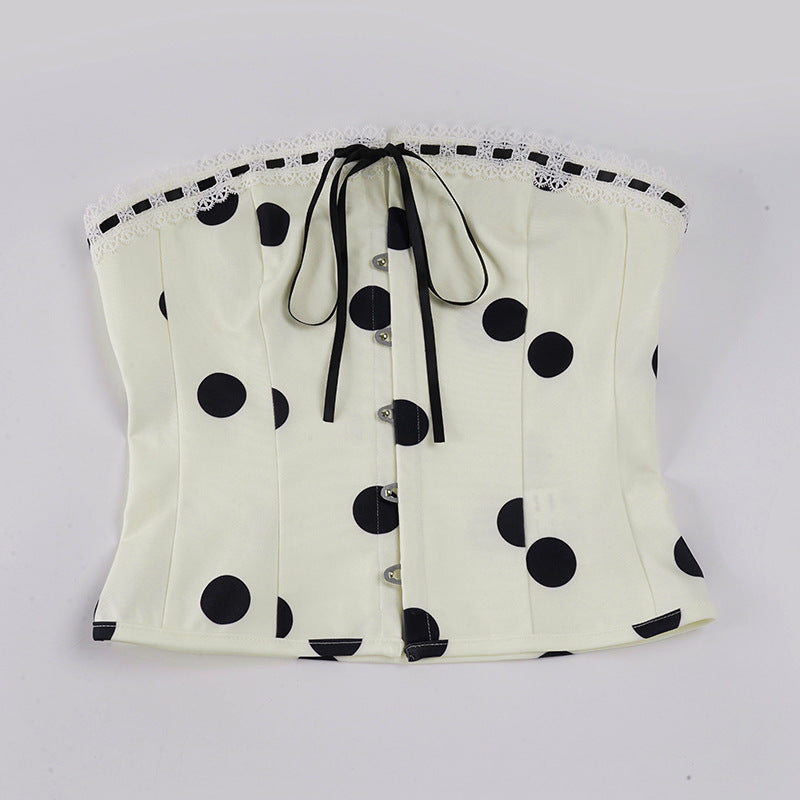 Damen Oberteil mit trägerlosem Design und verspieltem Polka-Dot-Muster R&B