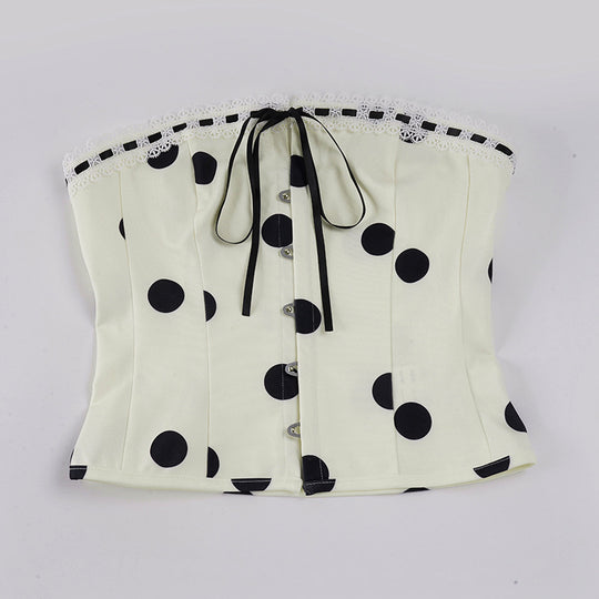 Damen Oberteil mit trägerlosem Design und verspieltem Polka-Dot-Muster R&B