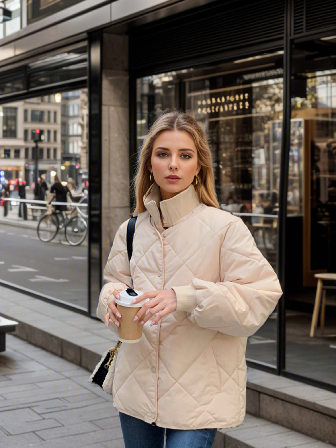 Damen gesteppte Übergangsjacke mit elastischen Bündchen und praktischen Taschen R&B