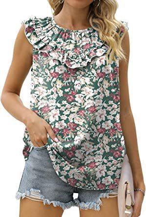 Damen leichtes Rüschenshirt mit elegantem Rundhalsausschnitt R&B