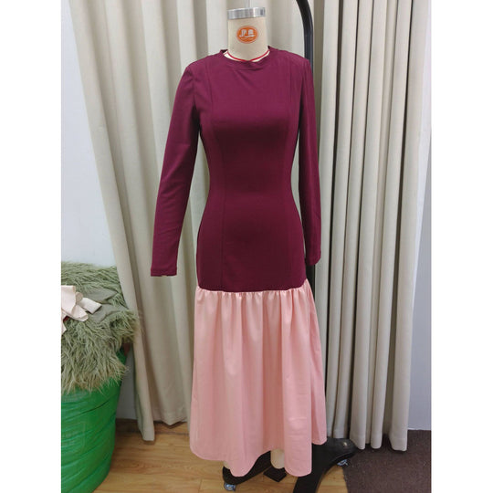 Damen elegantes Kleid mit Kontrastdetails R&B