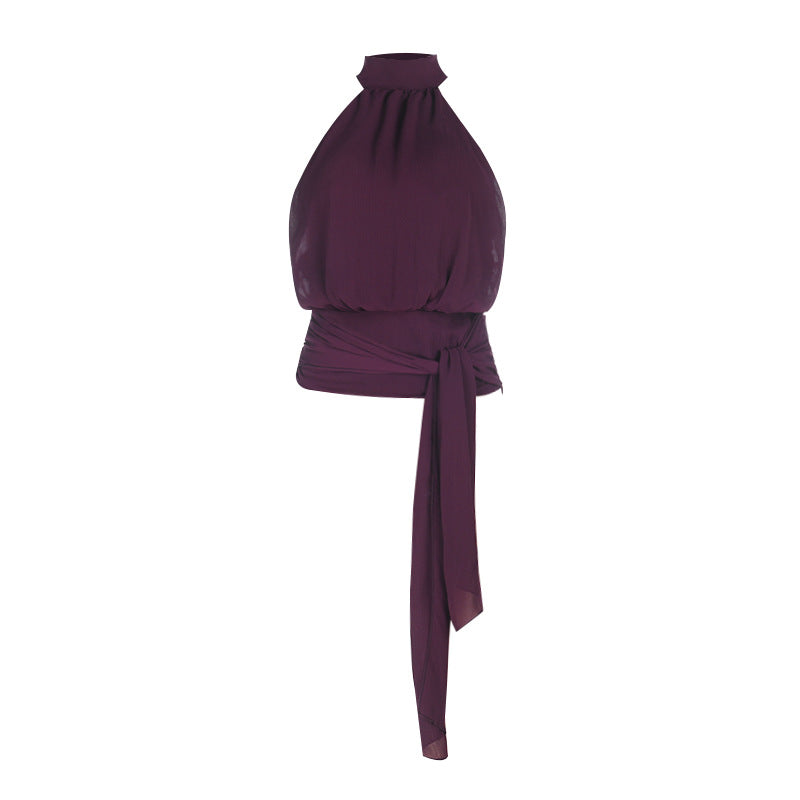 Damen Halterneck-Oberteil mit eleganter Drapierung und Bindeband EB