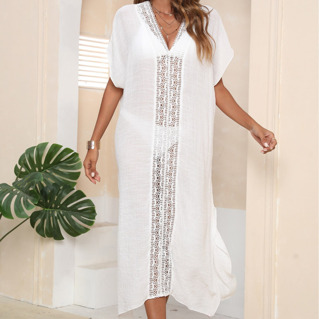 Damen eleganter Strandüberwurf mit Häkelakzenten R&B