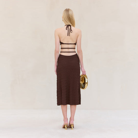 Damen Midikleid mit verstellbarem Halterneck und eleganten Details R&B
