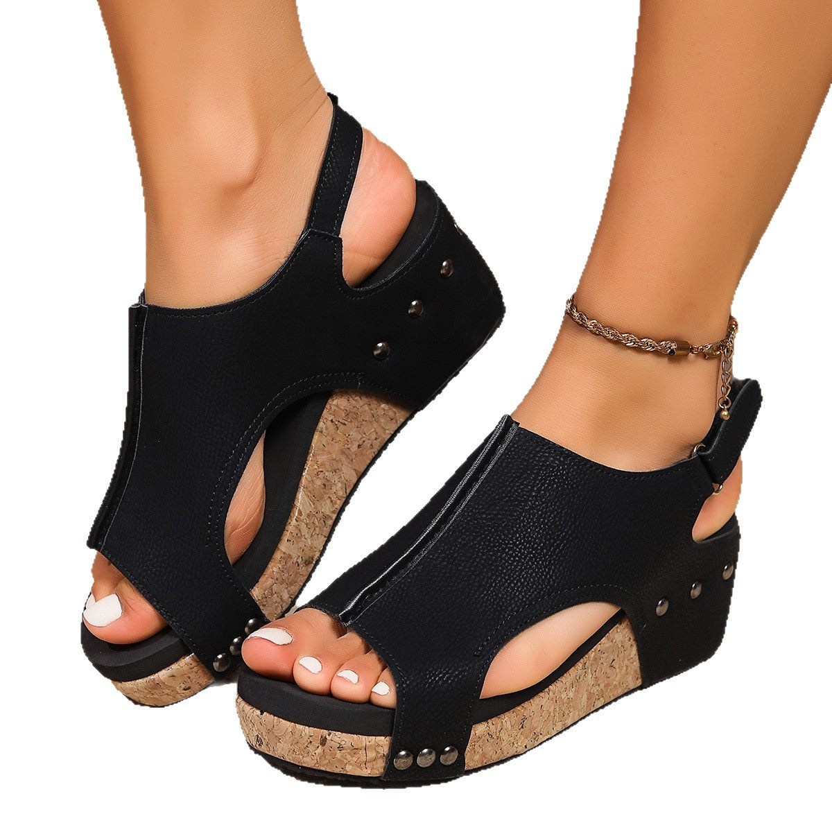 Damen Wedge-Sandalen mit komfortabler Korksohle und modischem Rückwärtsdesign R&B