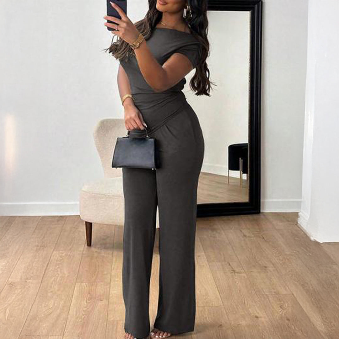 Damen Eleganter Overall mit Wickeldesign und weitem Bein R&B