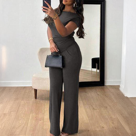 Damen Eleganter Overall mit Wickeldesign und weitem Bein R&B
