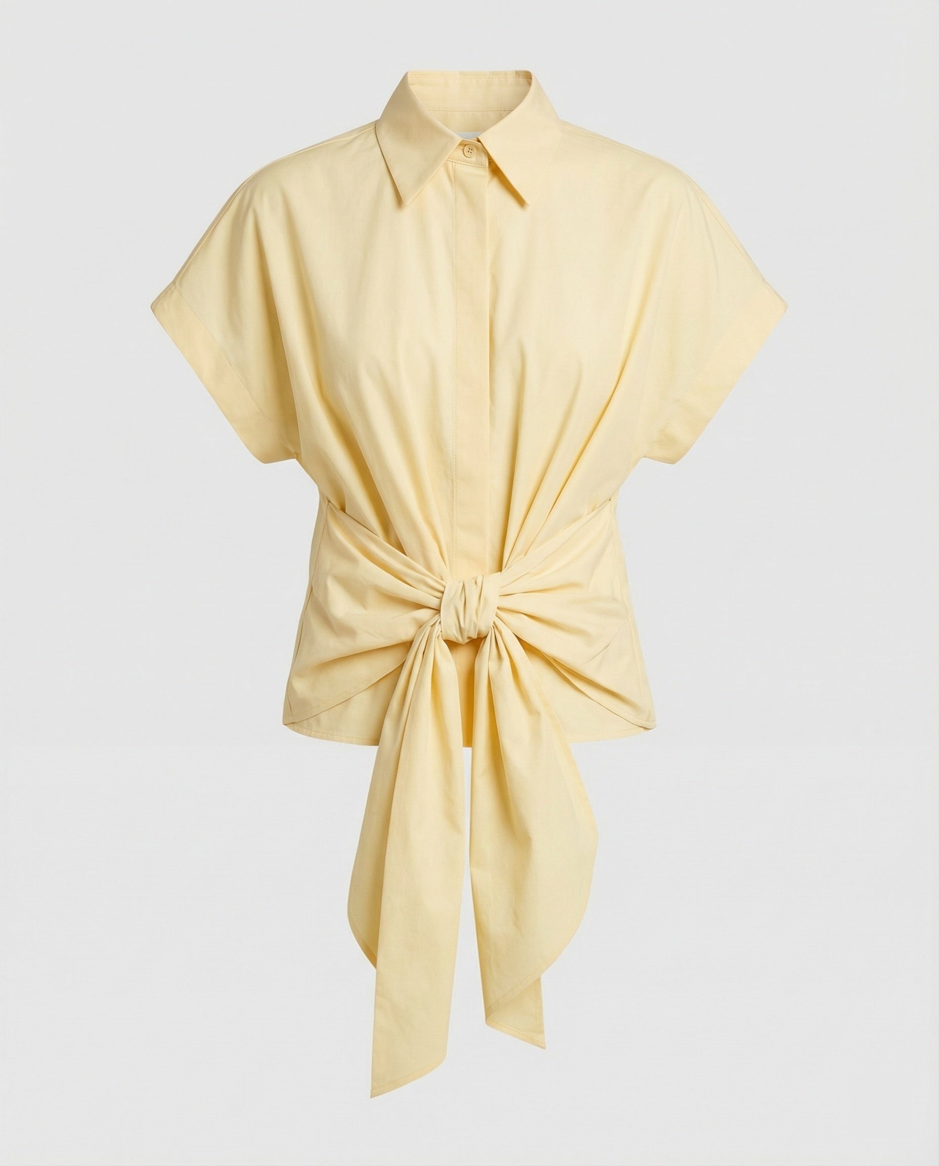 Elegante französische Kurzarmbluse mit Taillengürtel Gelb für Damen