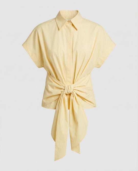 Elegante französische Kurzarmbluse mit Taillengürtel Gelb für Damen