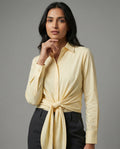 Elegante französische Kurzarmbluse mit Taillengürtel Gelb für Damen