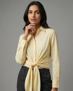 Elegante französische Kurzarmbluse mit Taillengürtel Gelb für Damen