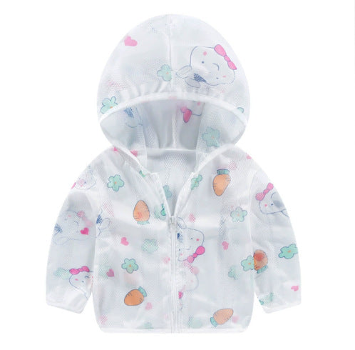 Unisex nan atmungsaktive Netz Kapuzen-Sonnenjacke für Säuglinge mit Reißverschluss und verspieltem Elefantenmotiv R&B