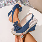 Damen Wedge-Sandalen mit modischer Schleifenapplikation und rutschfester Sohle R&B