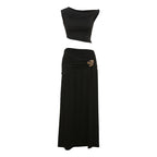 Damen Elegantes 2-teiliges Ensemble mit figurbetontem Oberteil und fließendem Rock R&B