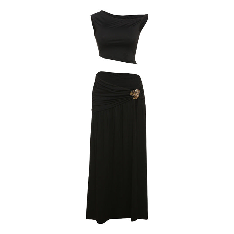 Damen Elegantes 2-teiliges Ensemble mit figurbetontem Oberteil und fließendem Rock R&B