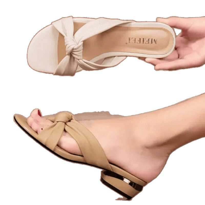 Damen Slipper mit angesagtem Knotendesign und komfortablem Blockabsatz R&B