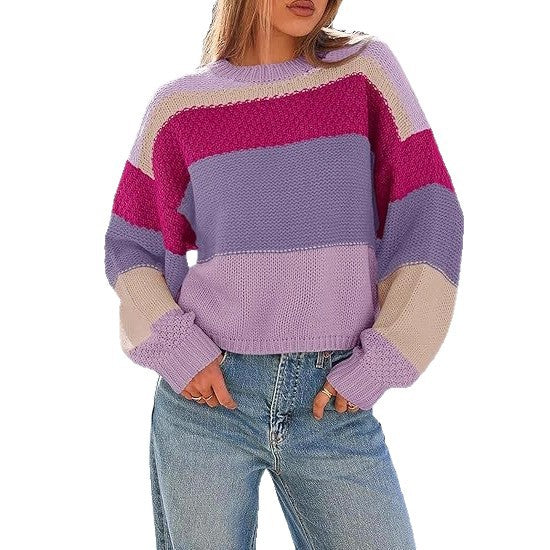 Damen Grobstrickpullover mit Farbblockdesign und oversized Schnitt R&B