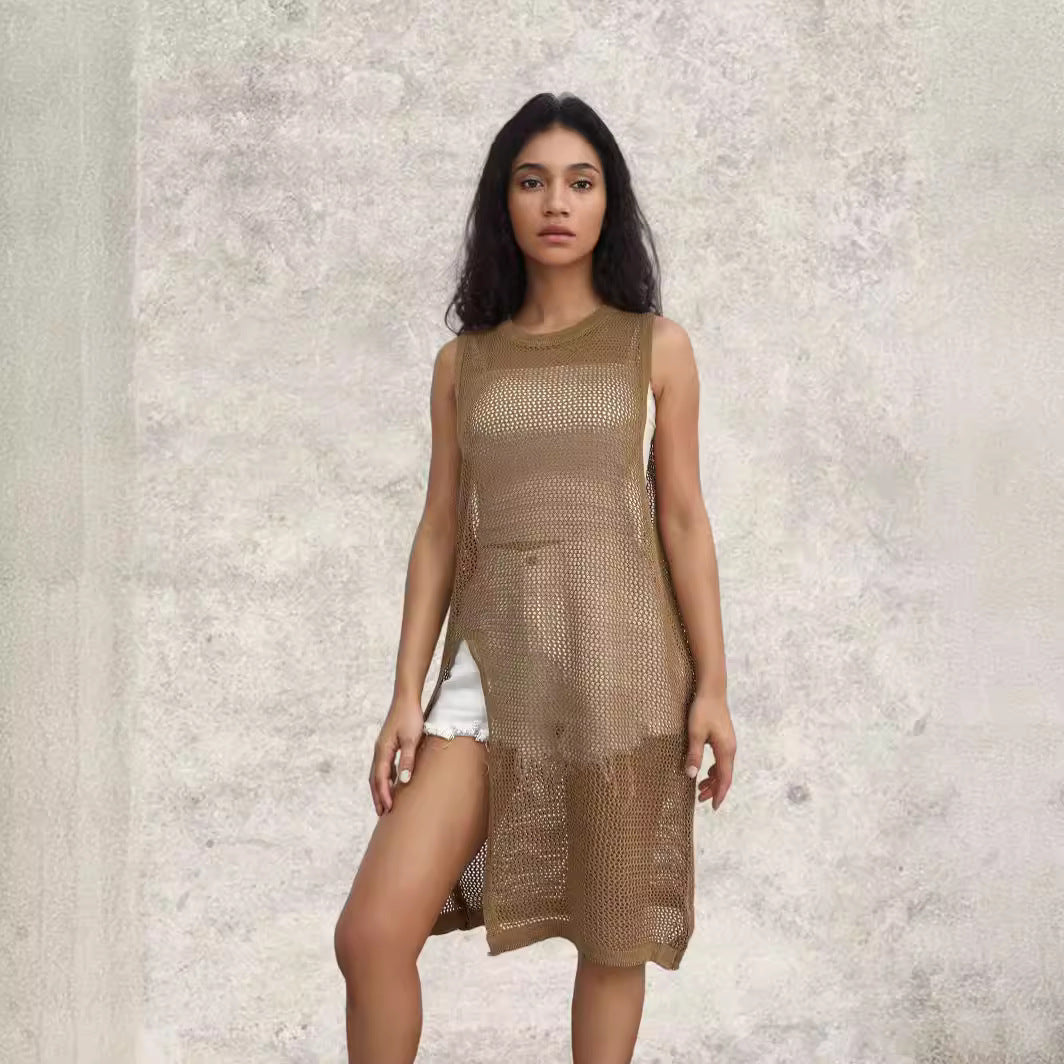 Damen Netz-Kleid mit seitlichen Schlitzen und lässigem Schnitt R&B