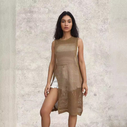 Damen Netz-Kleid mit seitlichen Schlitzen und lässigem Schnitt R&B