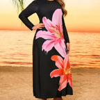 Damen Strandkleid mit langen Ärmeln und floralem Design