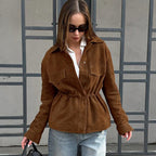 Damen Modische Suede-Jacke mit Taillierung und praktischen Pattentaschen R&B