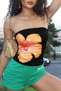 Damen Bandeau-Top mit stilvollem Blumendruck und elastischem Bund R&B