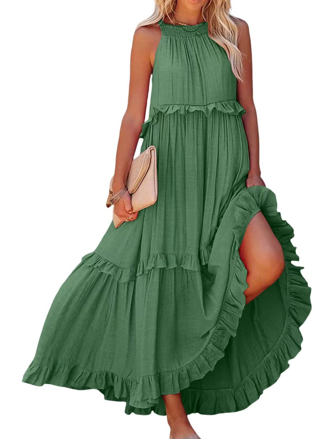Damen Luftiges Maxikleid mit Rüschendetails und hoher Taille R&B