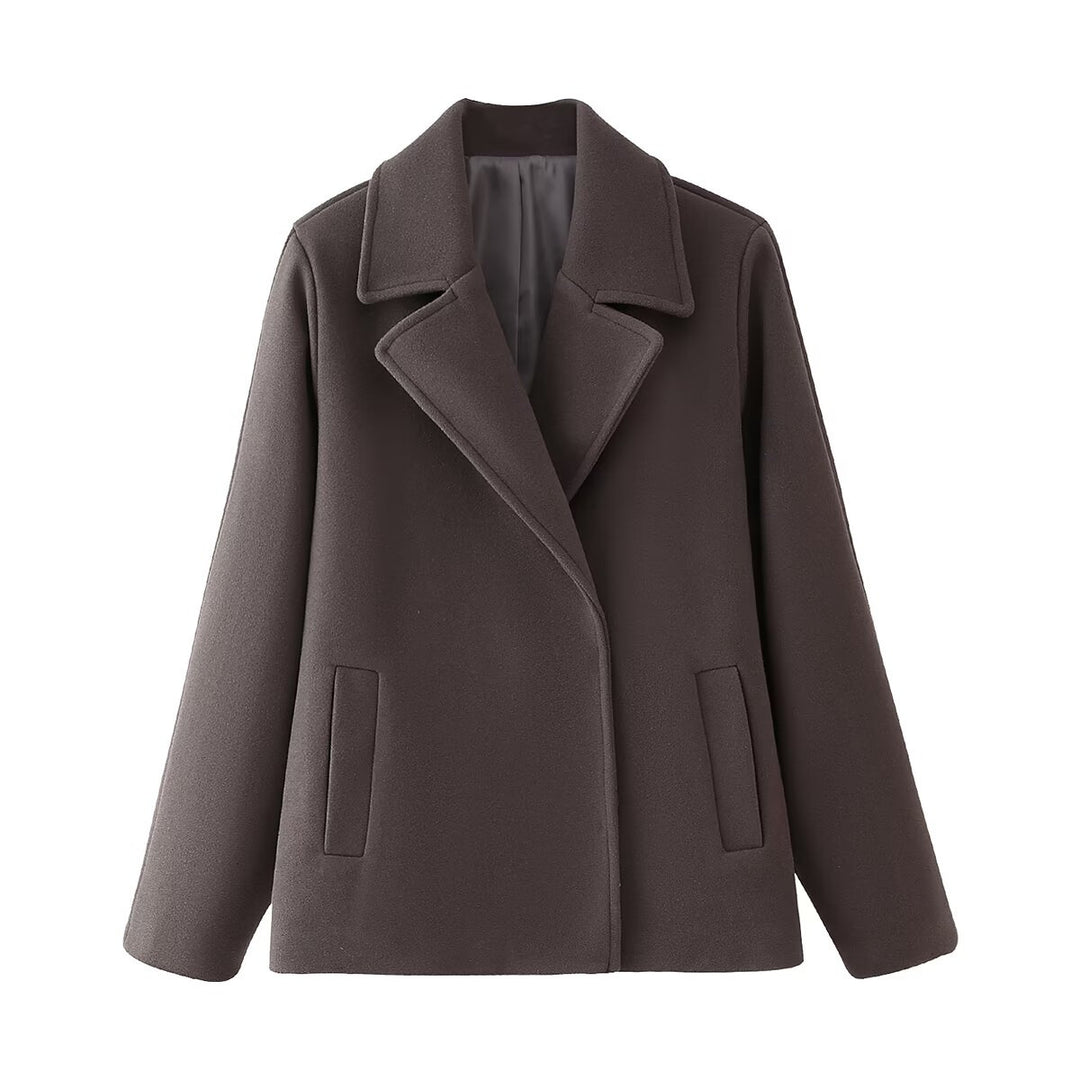 Damen elegante und warme Wolljacke mit Reverskragen R&B