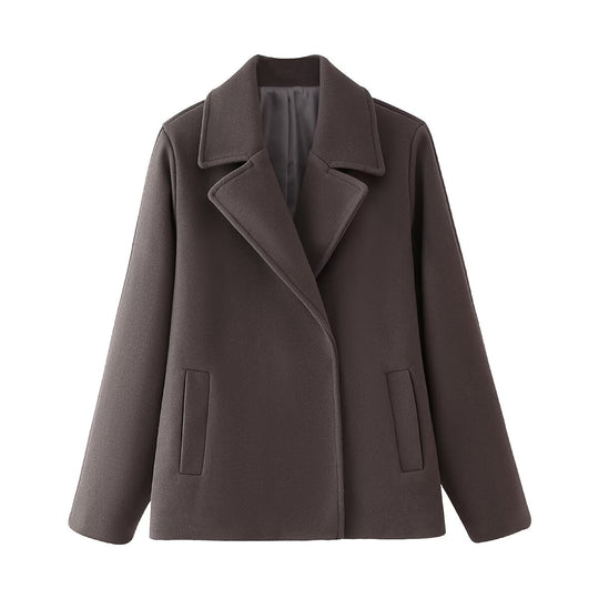 Damen elegante und warme Wolljacke mit Reverskragen R&B