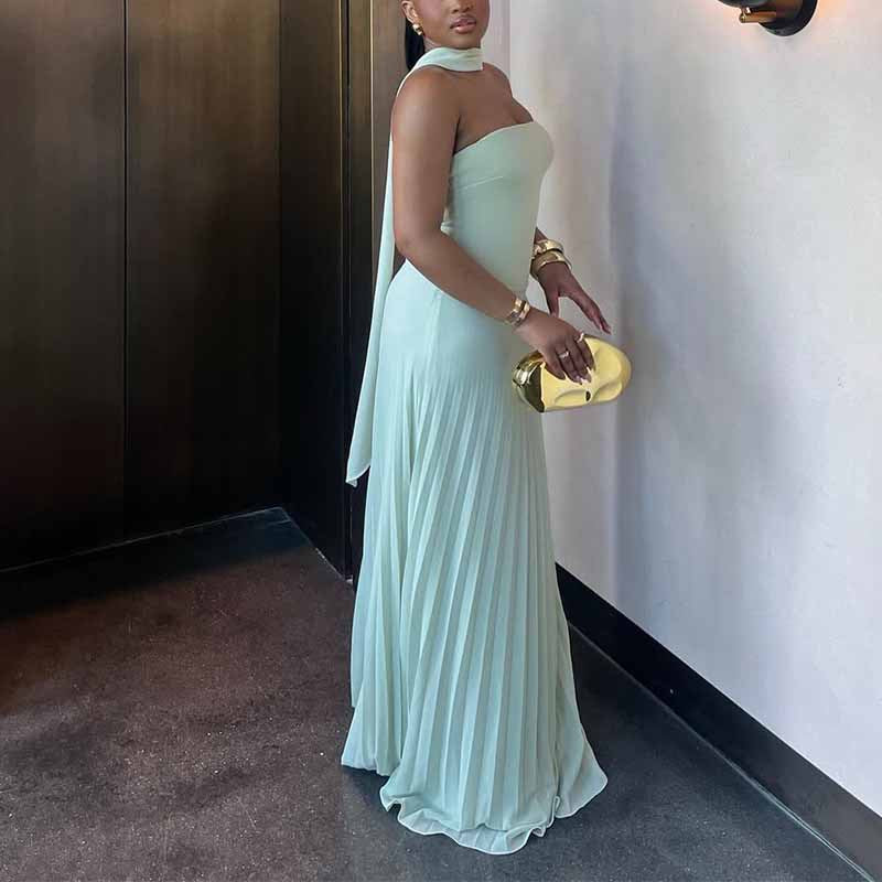 Damen Plissiertes Maxikleid mit elegantem Schulterband und figurschmeichelndem Schnitt R&B