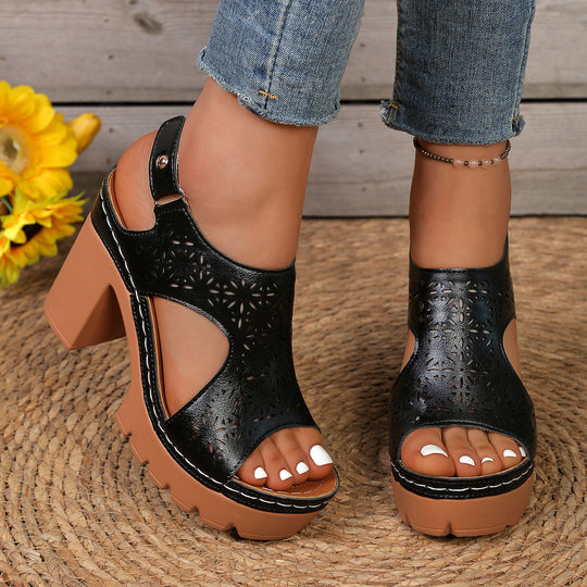 Damen Plateau-Sandaletten mit durchbrochenem Design und komfortablem Blockabsatz R&B