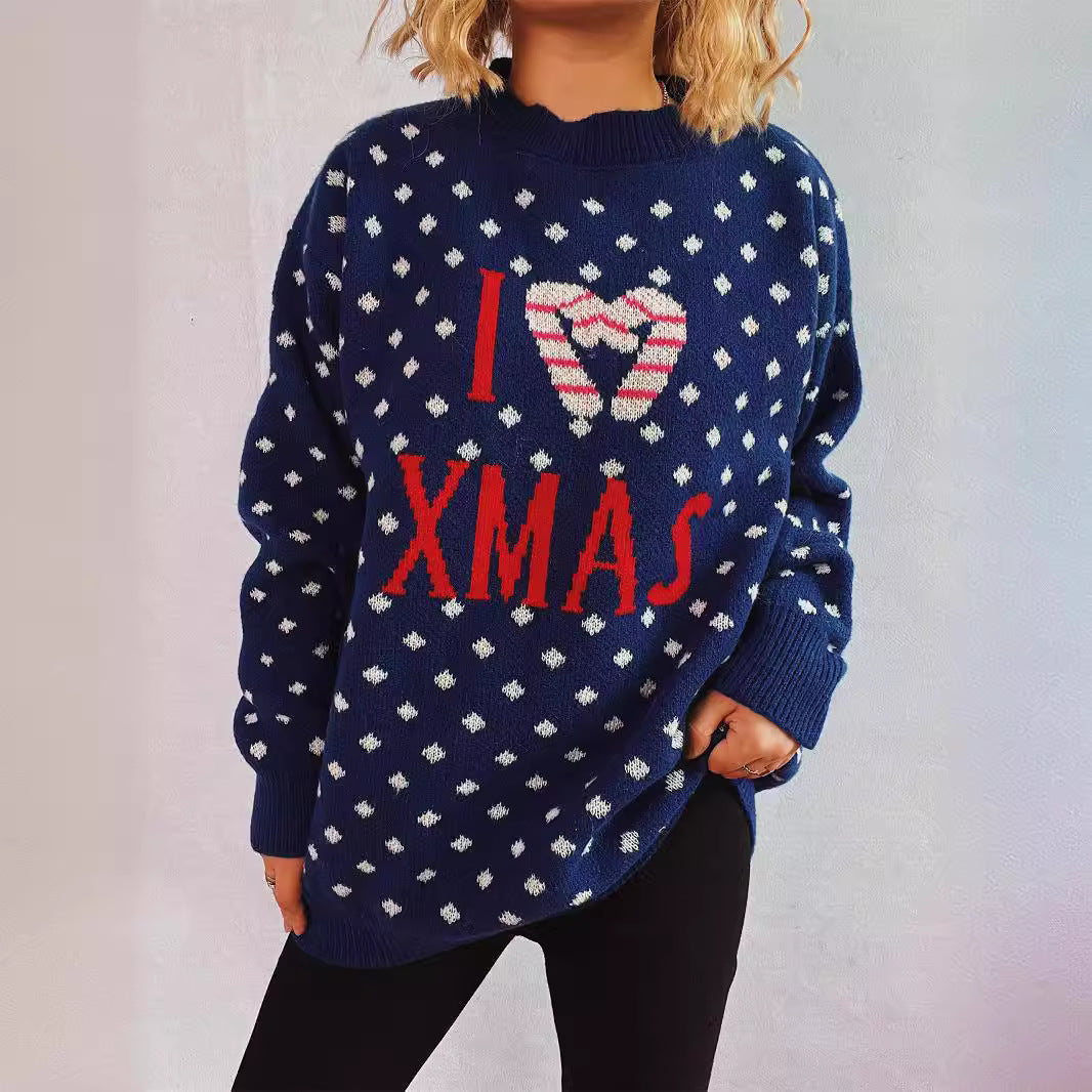 Damen Strickpullover mit festlichem Weihnachtsdesign und lockerer Passform R&B