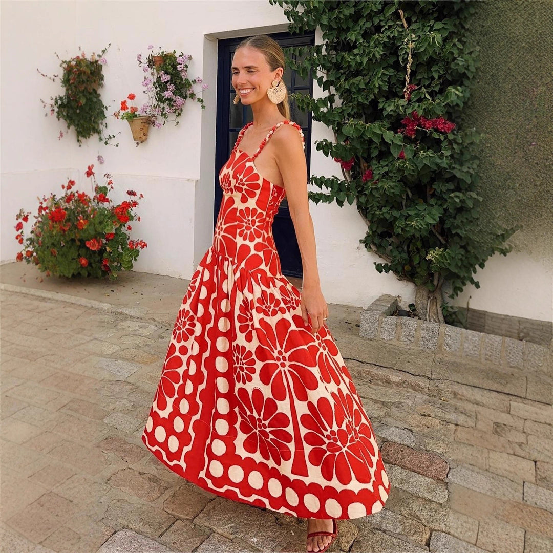 Damen Midi-Kleid mit floralem Print und Spaghetti-Trägern R&B