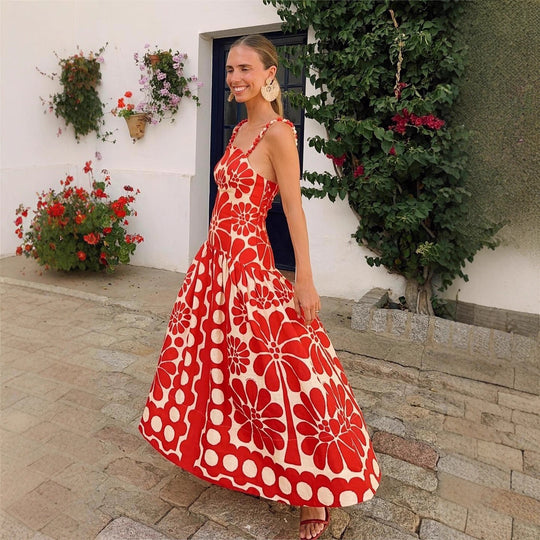 Damen Midi-Kleid mit floralem Print und Spaghetti-Trägern R&B