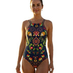 Damen Sportlicher Badeanzug mit floralen Details