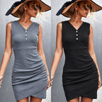 Damen tailliertes Wickelkleid mit Knopfdetails R&B