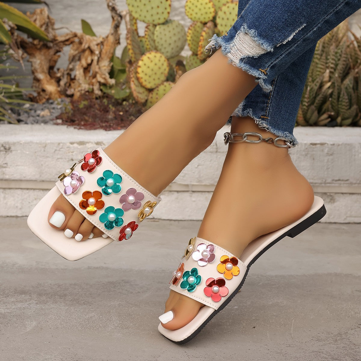 Damen modische Badeschuhe mit Raffung und animalischem Muster R&B