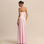 Damen Maxikleid mit Raffungen und schulterfreiem Design R&B